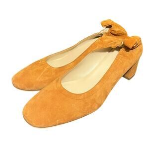 Everlane The Day Heel Women 11 Orange Suede Leather Pumps Cinch Heel Block Shoes